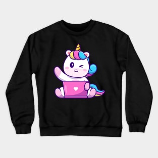 Cute Working On Laptop Cartoon Crewneck Sweatshirt